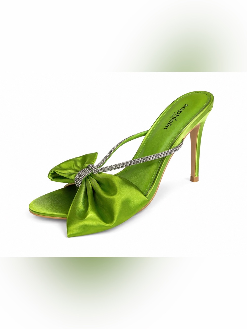 Green Satin Bow Heels